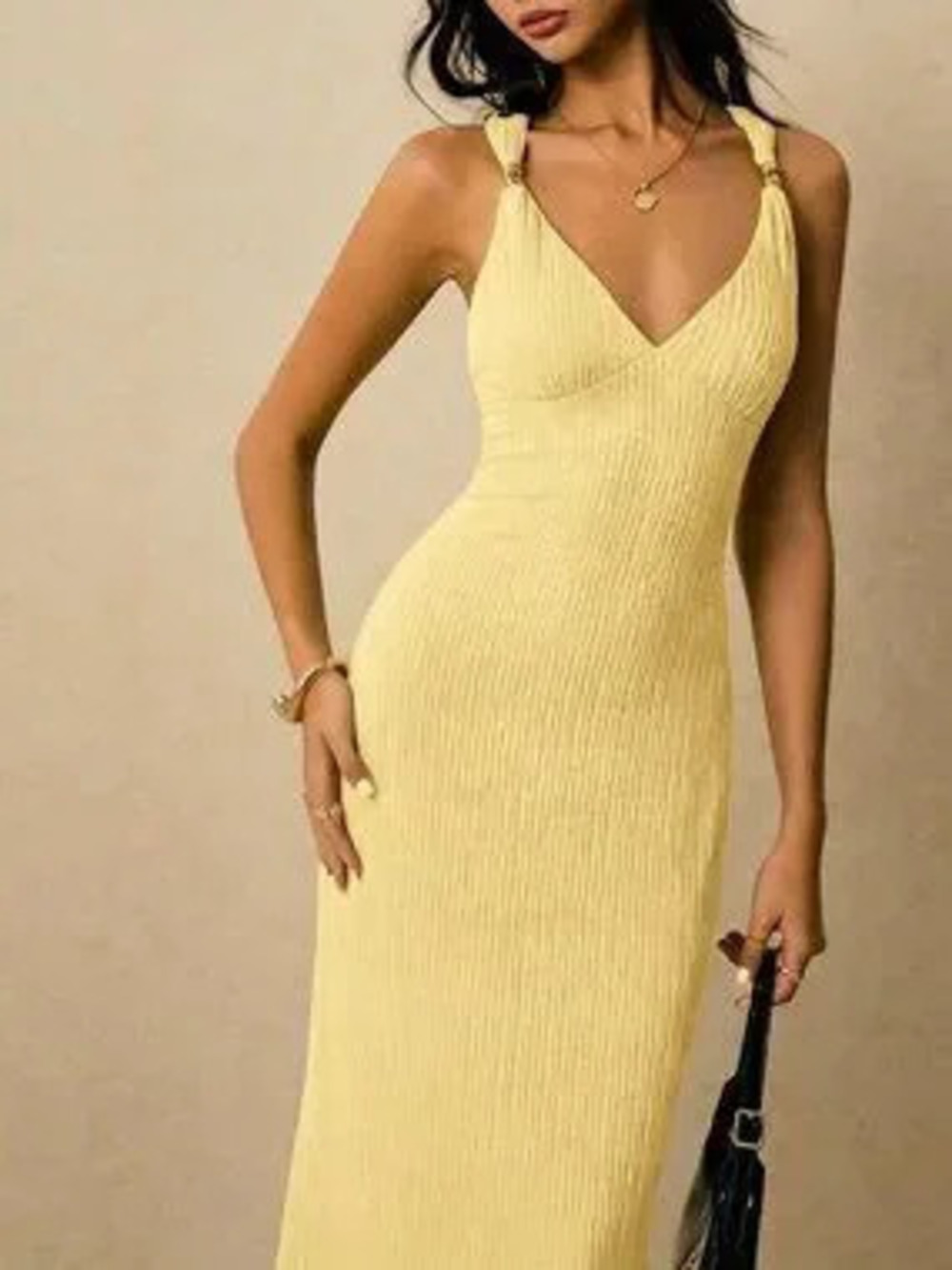 ZARA Light Yellow Sexy Women's Sweetheart Neck Fitted Elegant Sleeveless Dress - Picture 6 of 7